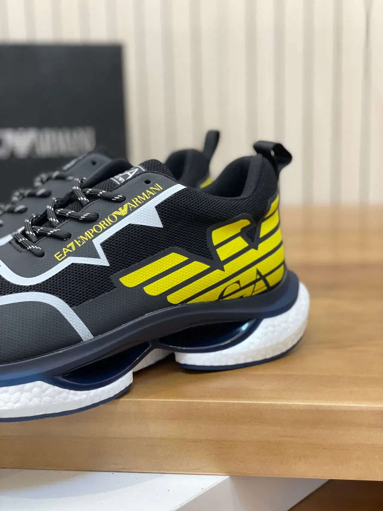 Emporio Armani EA7 Black and Yellow Eagle Logo Lifestyle Sneakers 7