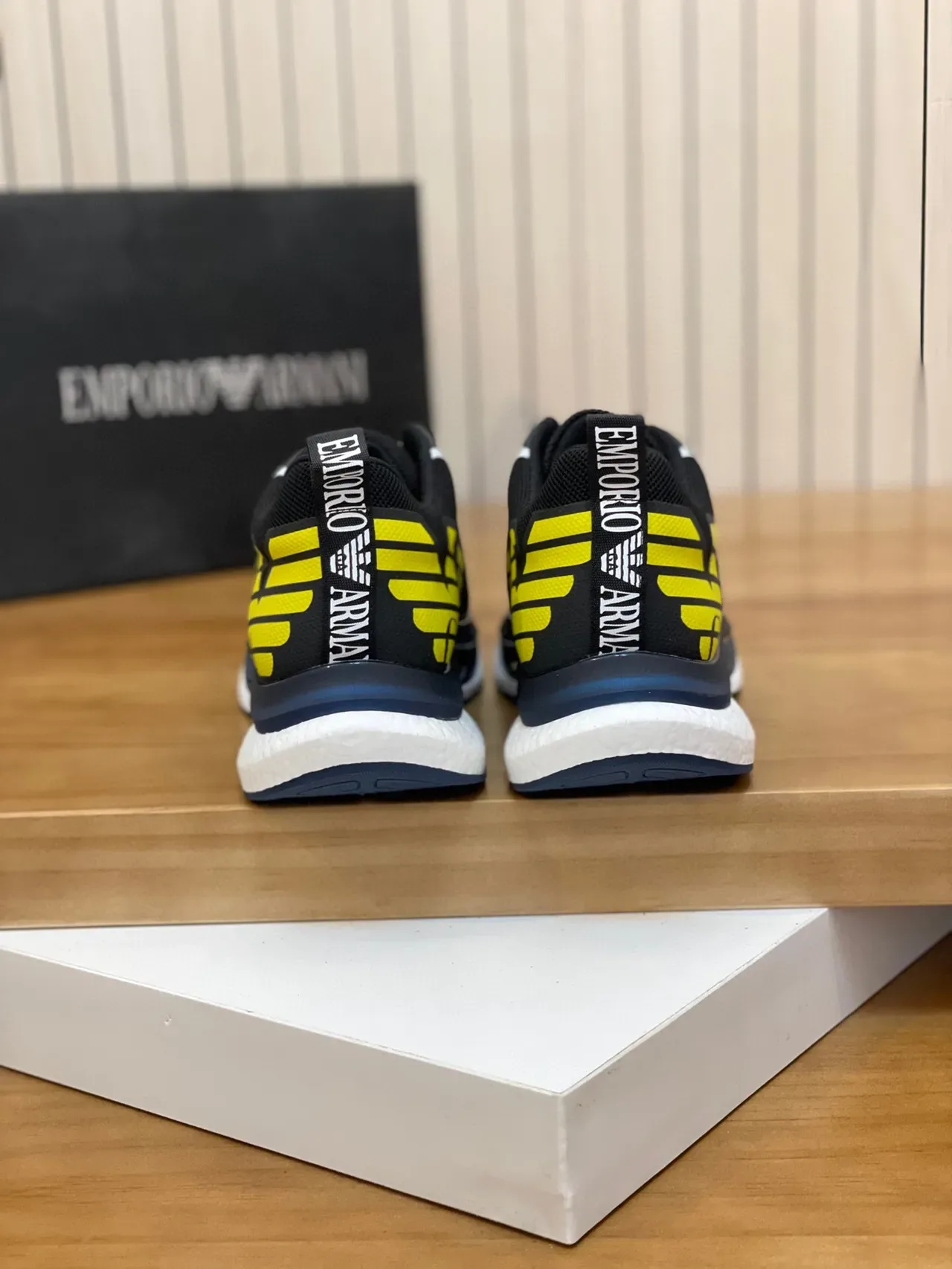 Emporio Armani EA7 Black and Yellow Eagle Logo Lifestyle Sneakers 8
