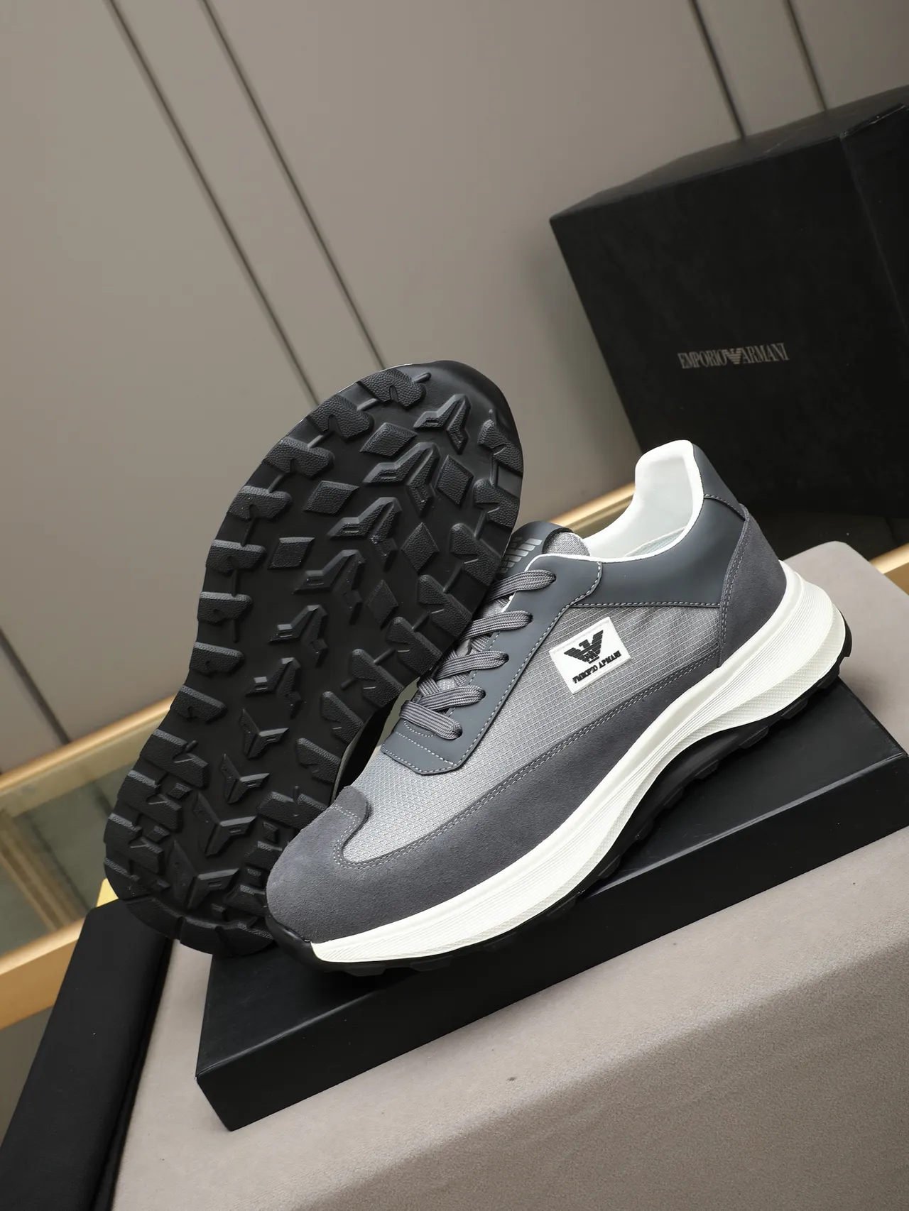 Emporio Armani Gray Suede Mesh Lace-Up Lifestyle Sneaker 3