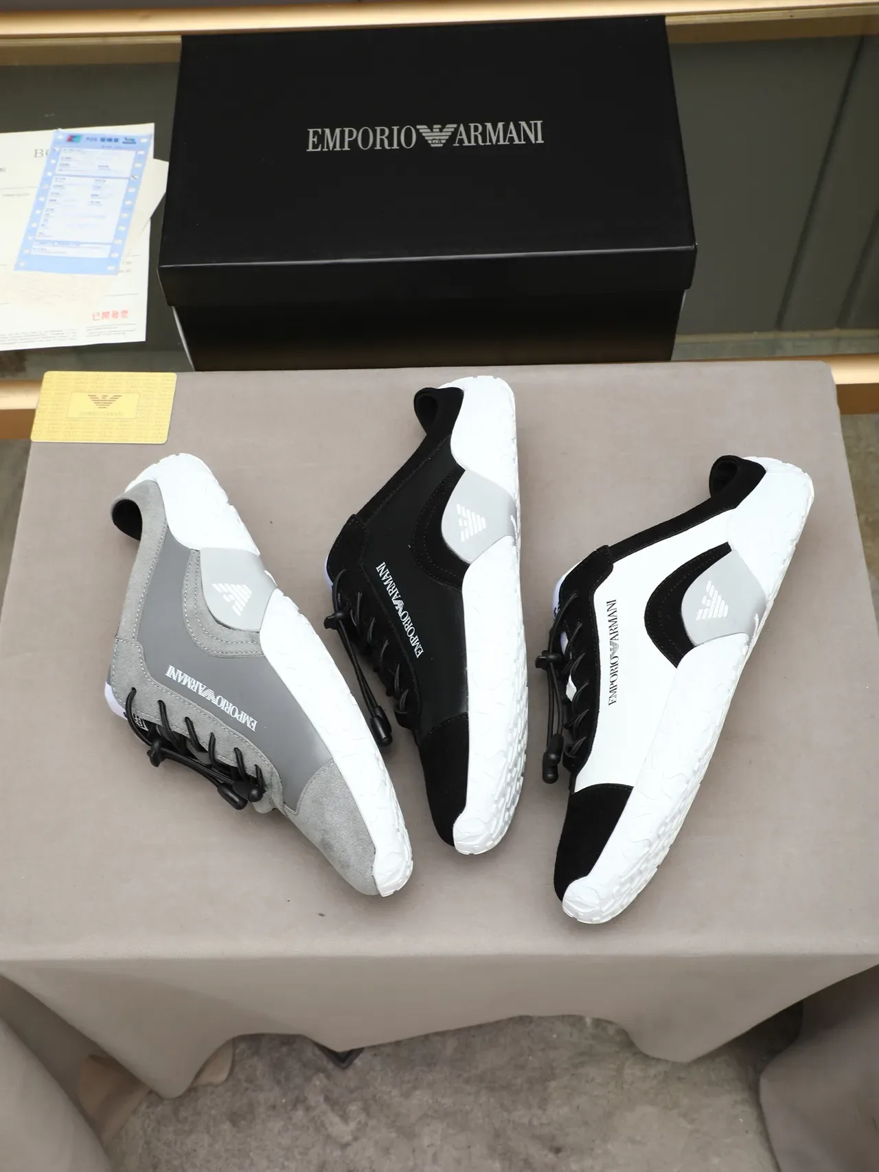 Emporio Armani Gray White Open-Heel Mule Sneaker Sculpted Geometric Sole Sneakers 2