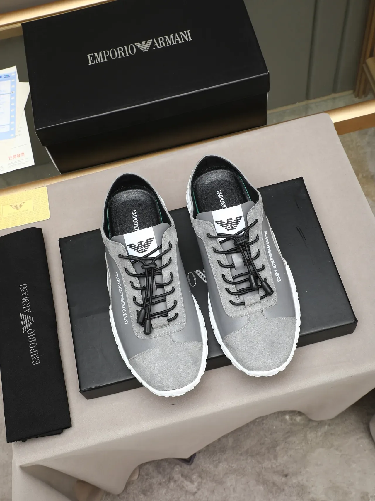 Emporio Armani Gray White Open-Heel Mule Sneaker Sculpted Geometric Sole Sneakers 3