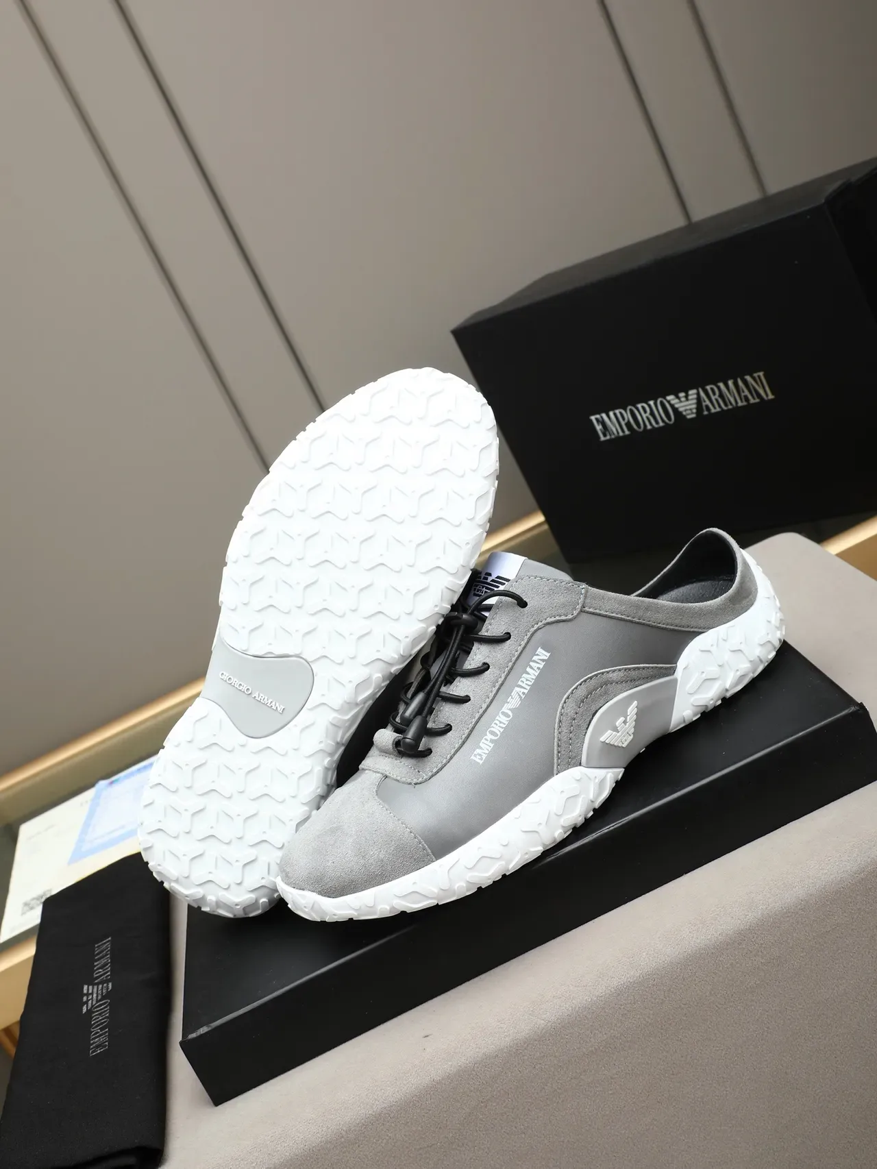Emporio Armani Gray White Open-Heel Mule Sneaker Sculpted Geometric Sole Sneakers 4