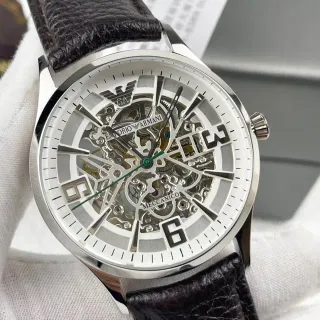 Emporio Armani Meccanico Skeleton Silver-Tone Mechanical Watch