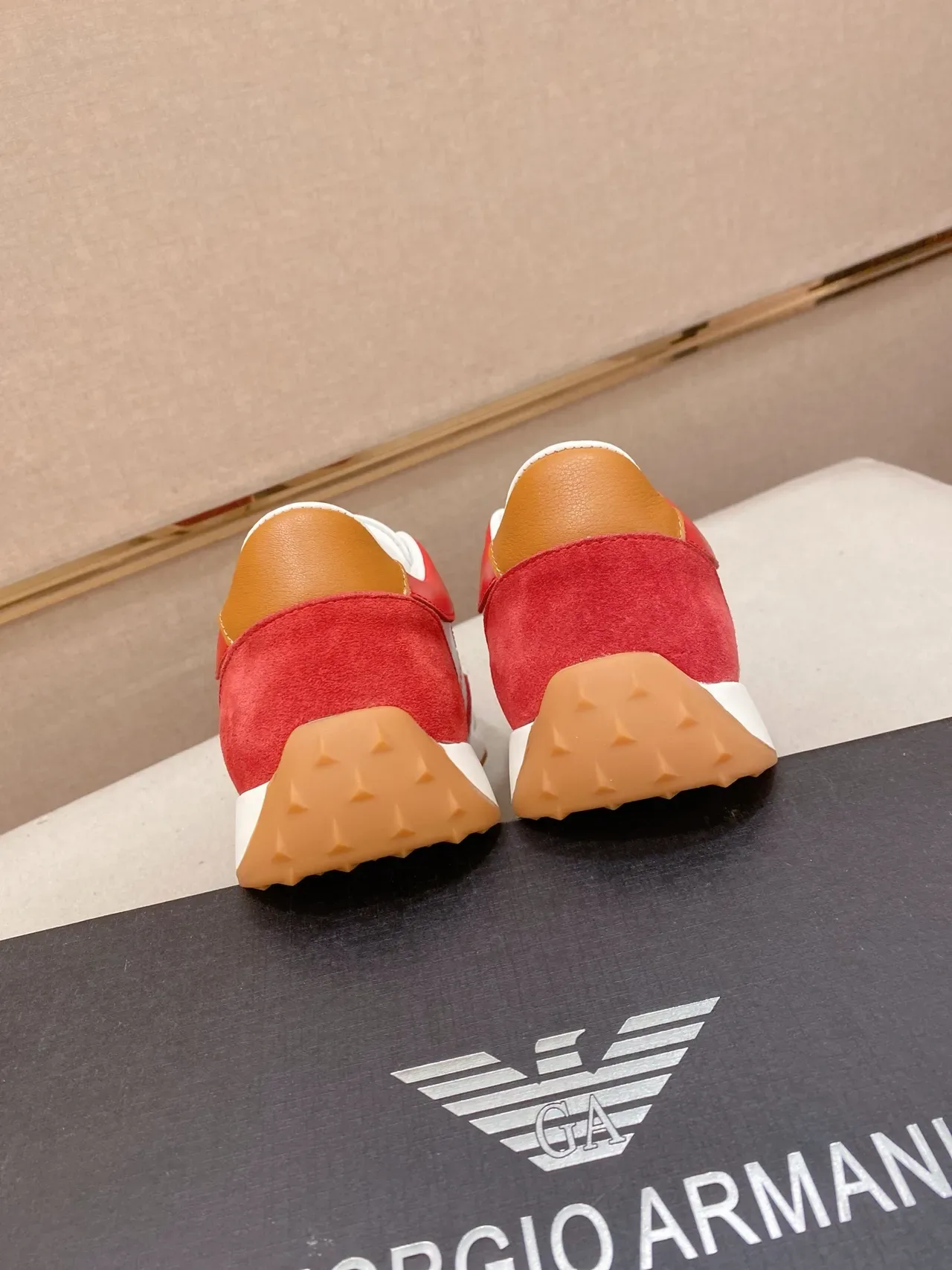 Emporio Armani Red and White Color-Blocked Suede Leather Sneaker 3
