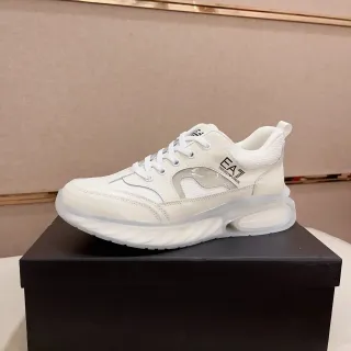 Emporio Armani White Leather-Mesh Chunky Sneaker