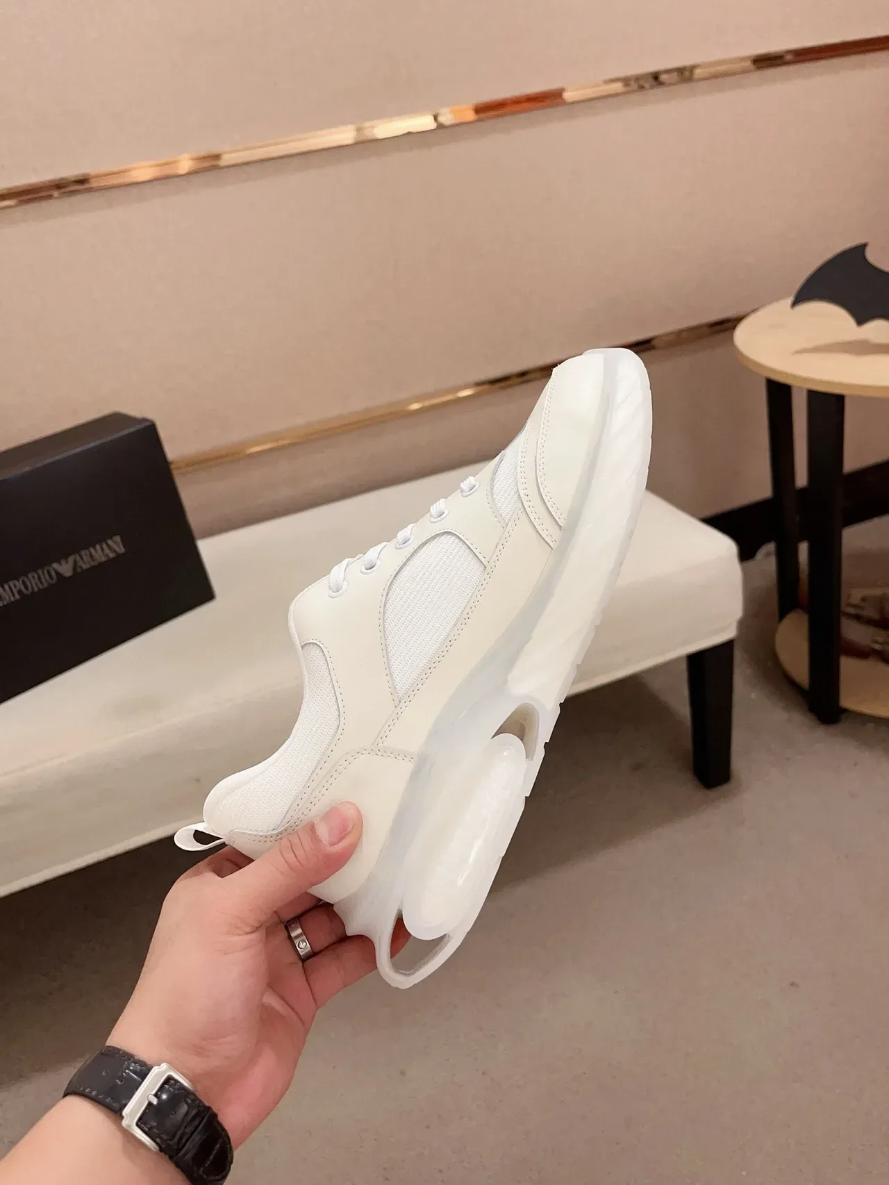 Emporio Armani White Leather-Mesh Chunky Sneaker 5