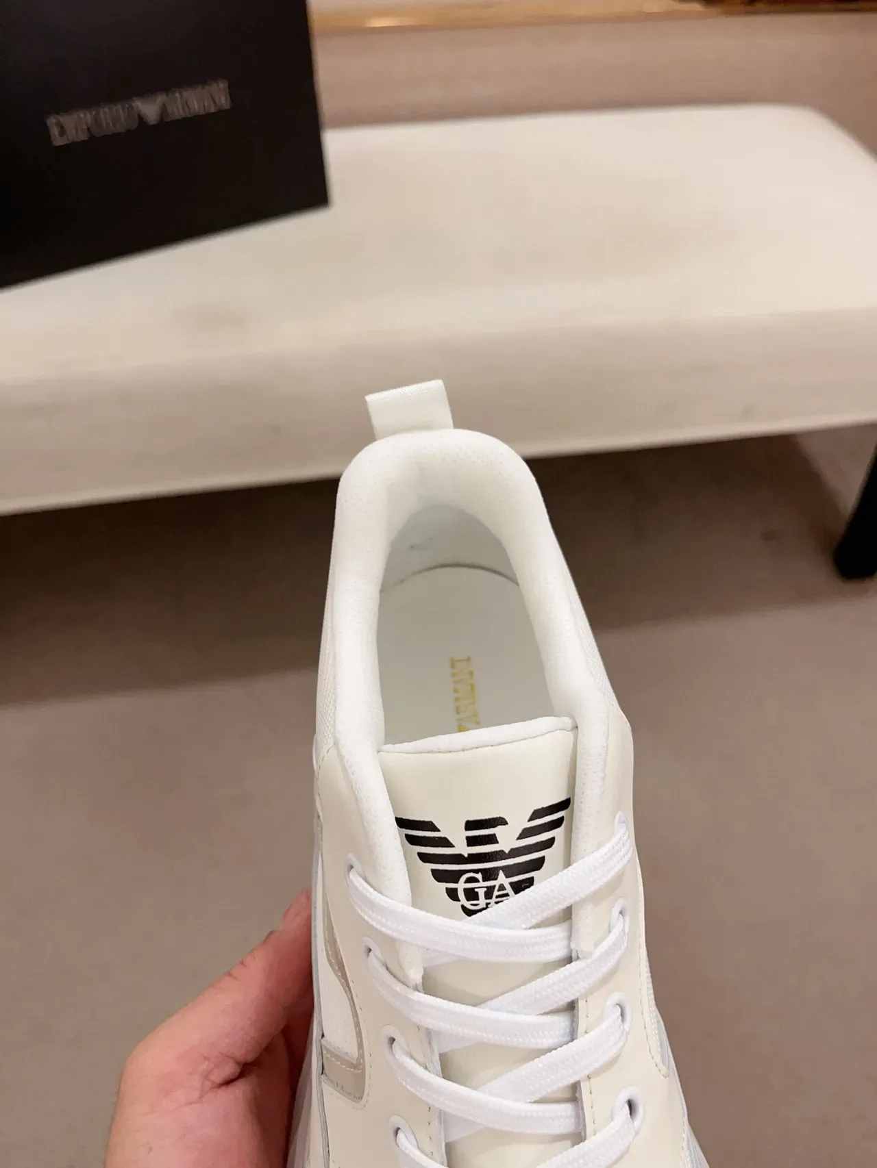 Emporio Armani White Leather-Mesh Chunky Sneaker 7