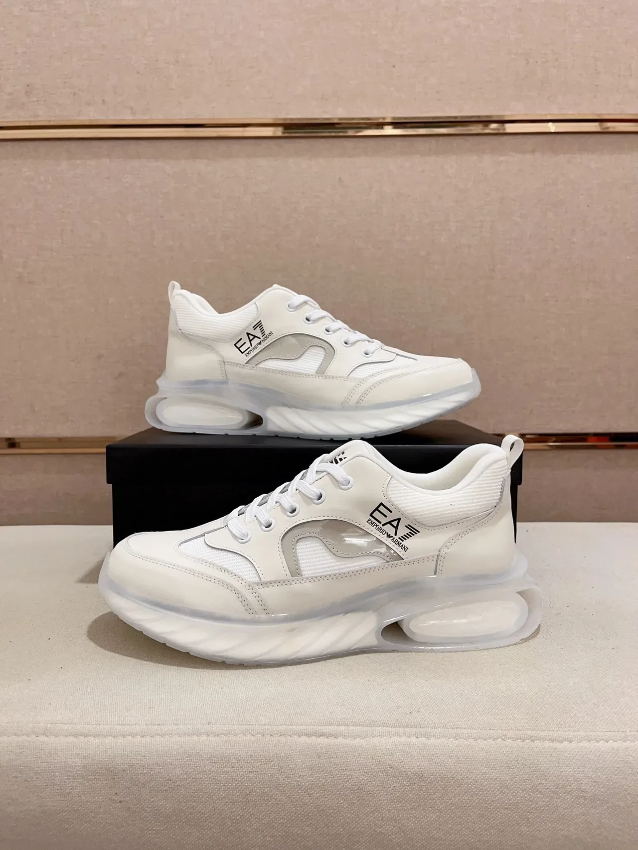 Emporio Armani White Leather-Mesh Chunky Sneaker 8