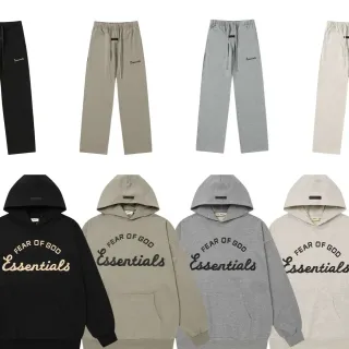 Fear of God Essentials Sudadera Oversized Negro Beige Impresión de Logo Arqueado