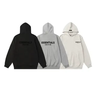 Fear of God Essentials Sudadera Negra Gris Oversized Fit Minimalista Colocación de Logo