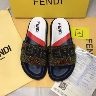 Fendi Crystal-Embellished Roma Slide Slippers