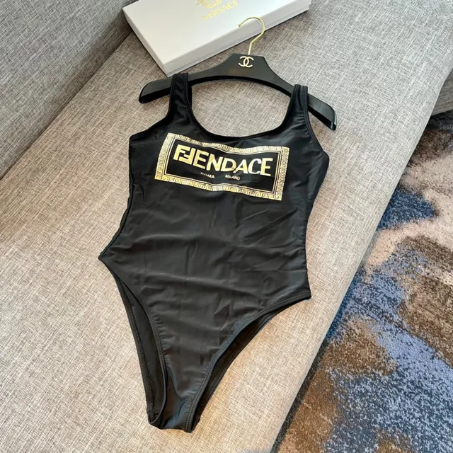 Fendi FENDACE Black Gold High-Cut Square-Neck Swimwear 4