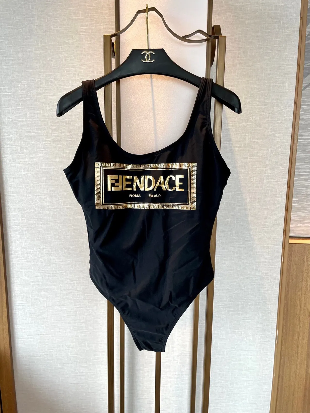 Fendi FENDACE Black Gold High-Cut Square-Neck Swimwear 7
