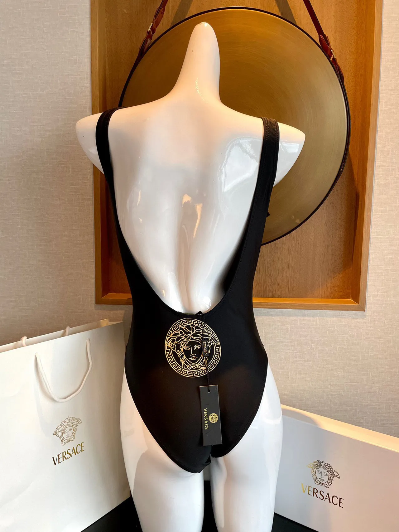 Fendi FENDACE Black Gold High-Cut Square-Neck Swimwear 8