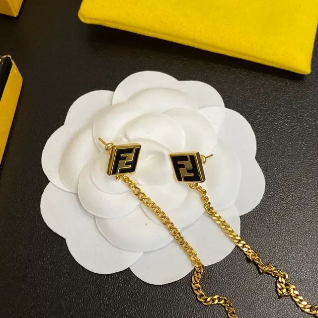 Boucles d'oreilles Fendi FF Chaîne Doré Noir Émaillé 2