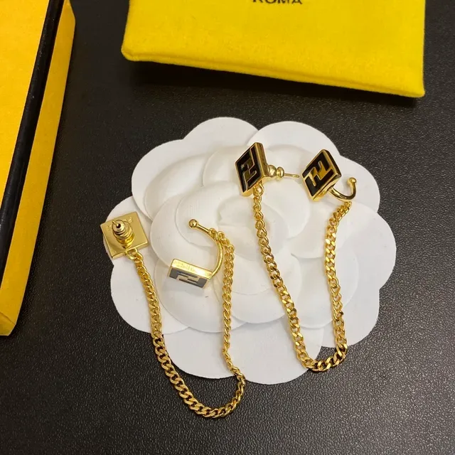 Boucles d'oreilles Fendi FF Chaîne Doré Noir Émaillé 5