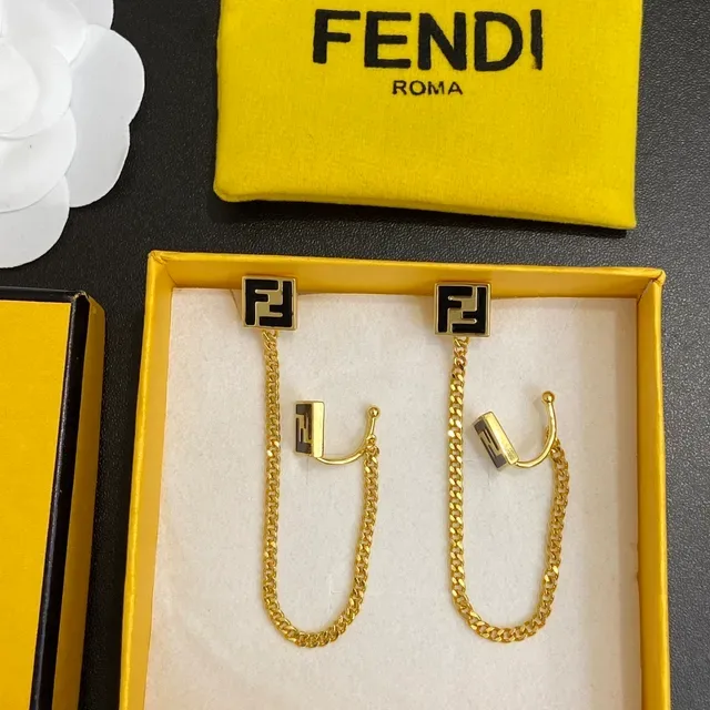 Boucles d'oreilles Fendi FF Chaîne Doré Noir Émaillé 6