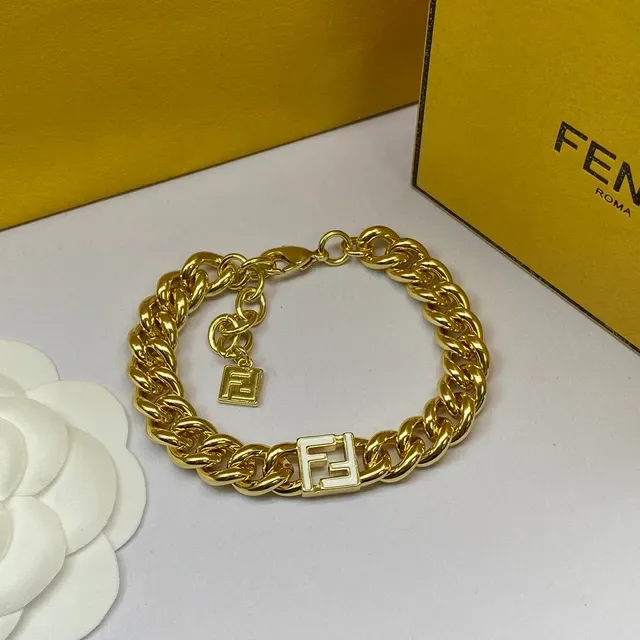 Colar Fendi FF Corrente dorada branca Curb-Link com charm logo 4