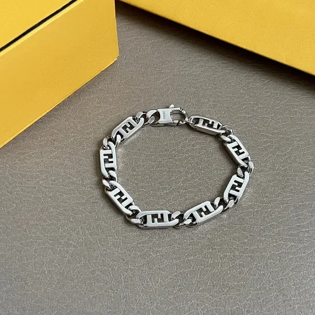 Fendi FF Chain Silver-Tone Logo Motif Bracelets 3