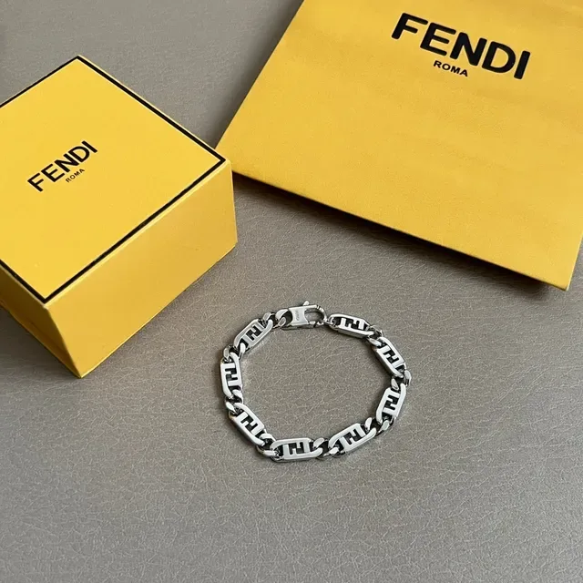 Fendi FF Chain Silver-Tone Logo Motif Bracelets 4