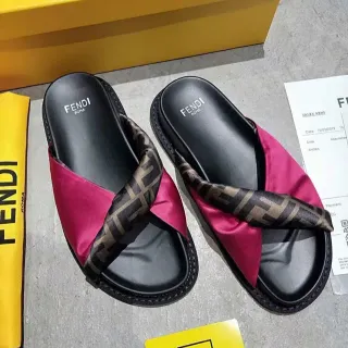 Fendi FF Cross Strap Slide Magenta Satin Slippers