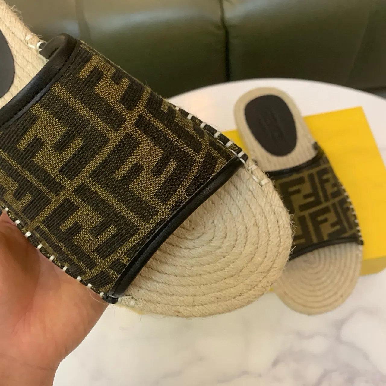 Fendi FF Espadrille marron beige tissu monogramme semelle enveloppée de jute espadrilles 6