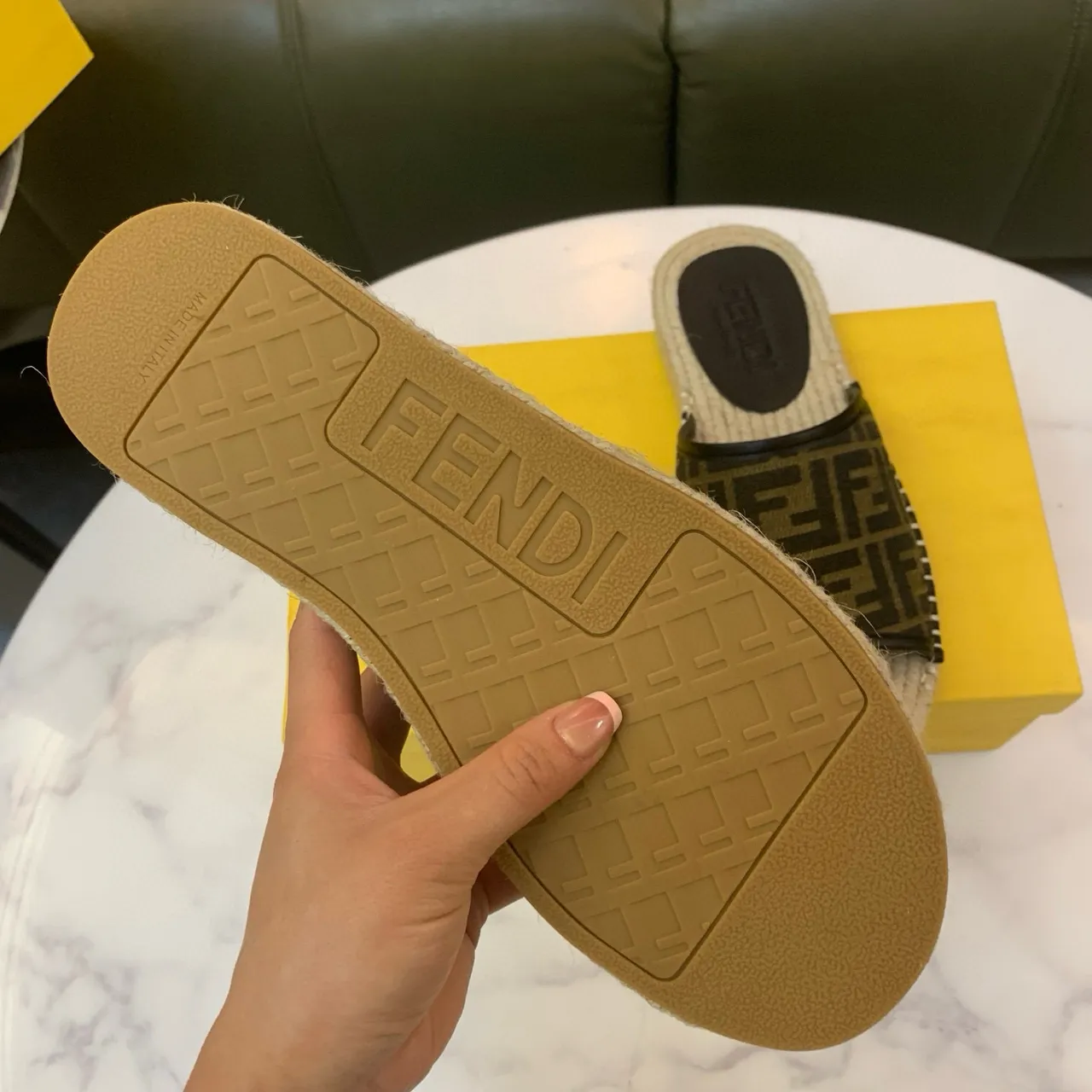 Fendi FF Espadrille marron beige tissu monogramme semelle enveloppée de jute espadrilles 8