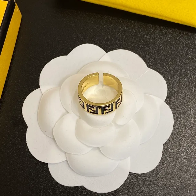 Fendi FF logo anel ouro preto metal esmaltado anel 2