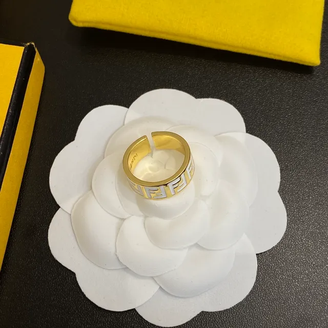 Fendi FF logo anel ouro preto metal esmaltado anel 3