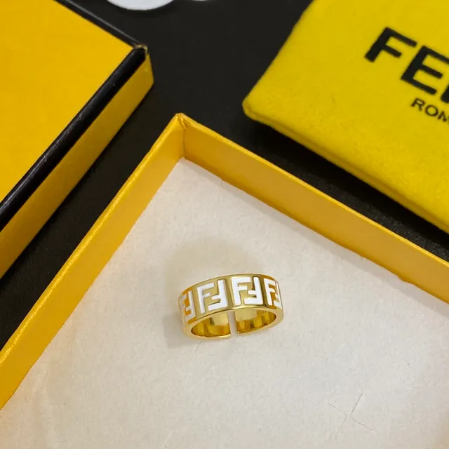 Fendi FF logo anel ouro preto metal esmaltado anel 5