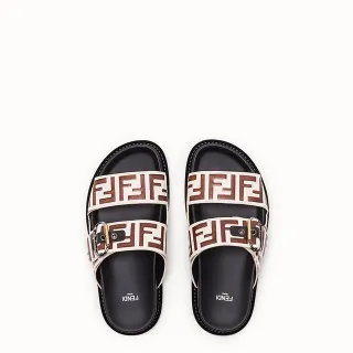 Fendi FF Logo Slide Black and Brown Monogram Slippers