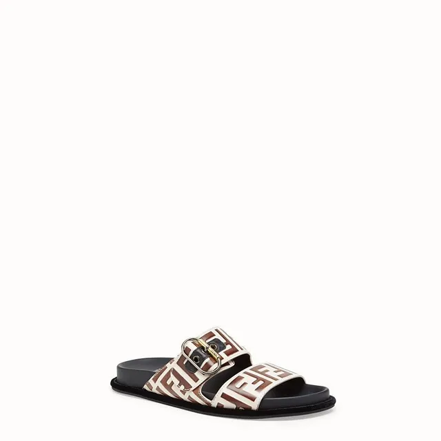 Fendi FF Logo Slide Preto e Marrom Monogram Chinelos 2