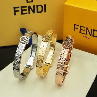 Fendi FF Monogram Bangle Gold Silver Engraved Circular Logo Clasp Bracelet