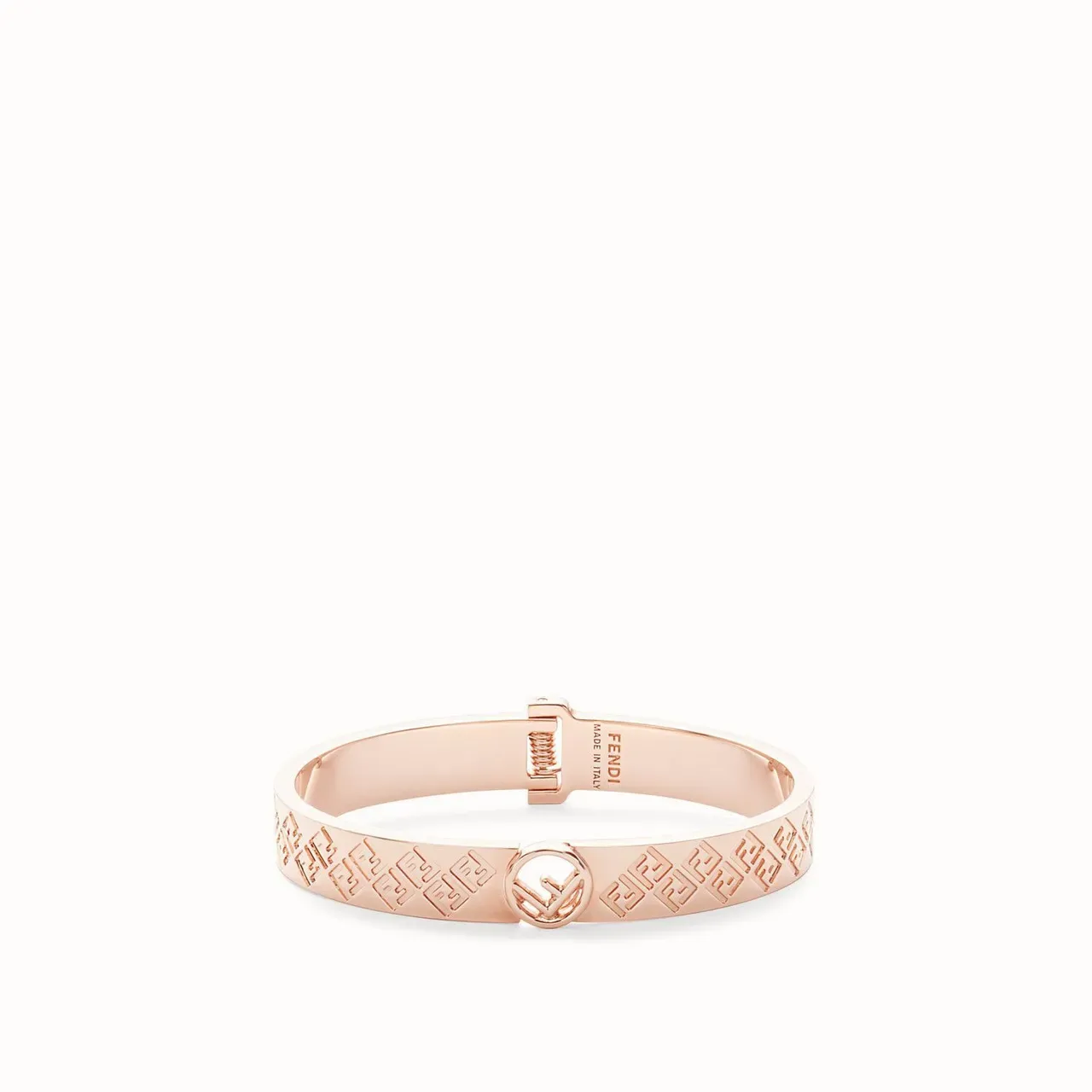 Fendi FF Monogram Bangle Gold Silver Engraved Circular Logo Clasp Bracelet 9