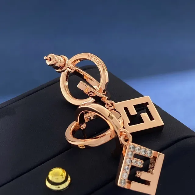 Fendi Gold Interlocking FF Logo Pavé Crystal Embellishment Jewelry 2