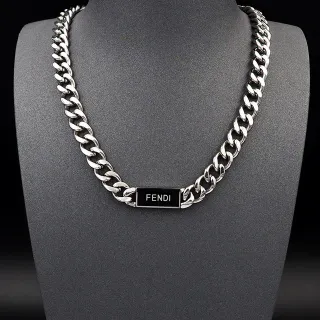 Fendi Logo Chain Silver and Black Necklace