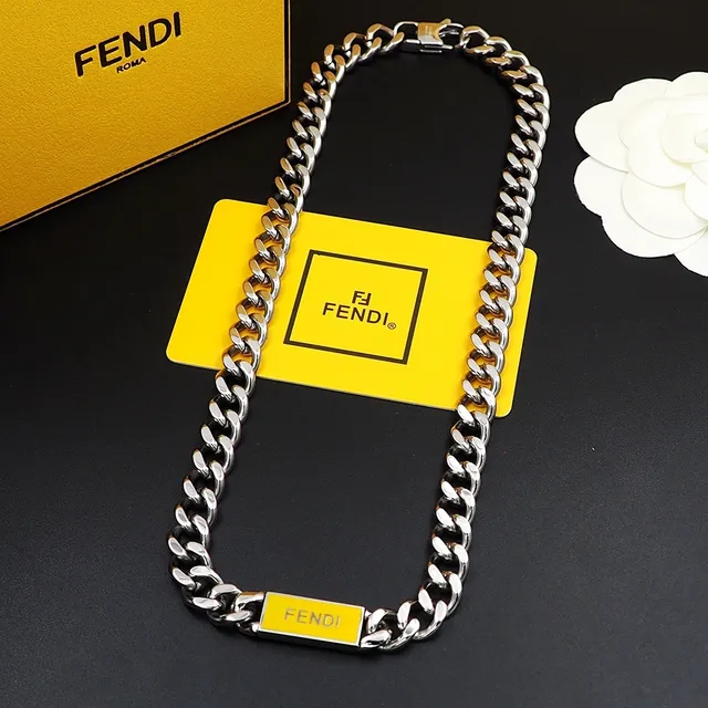 Colar de corrente com logo Fendi em prata e preto 2