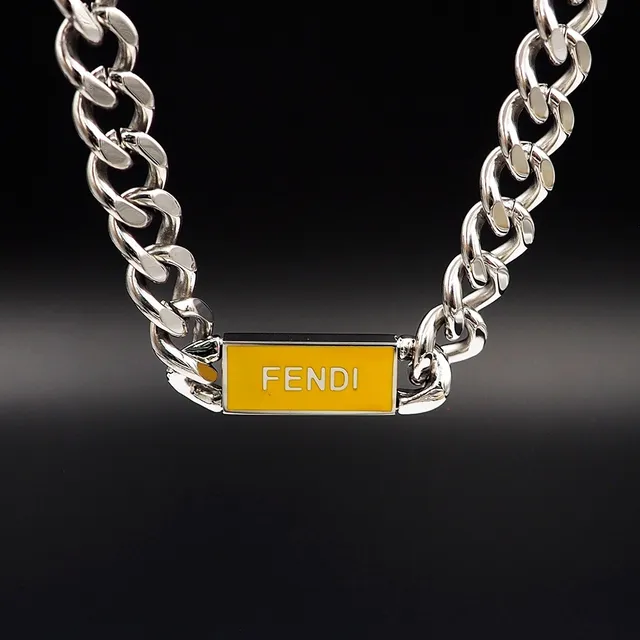 Colar de corrente com logo Fendi em prata e preto 3