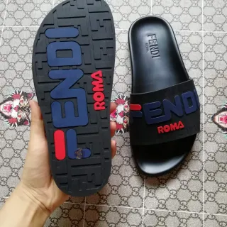Fendi Roma Logo Slide Black Blue Red Slippers
