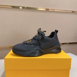 Fendi Runner Black Yellow Sculpted Sole Monogrammed Textile Upper Chunky Sneakers