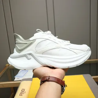 Fendi Runner White Gray Platform Sole Multi-Material Layered Upper Chunky Sneakers