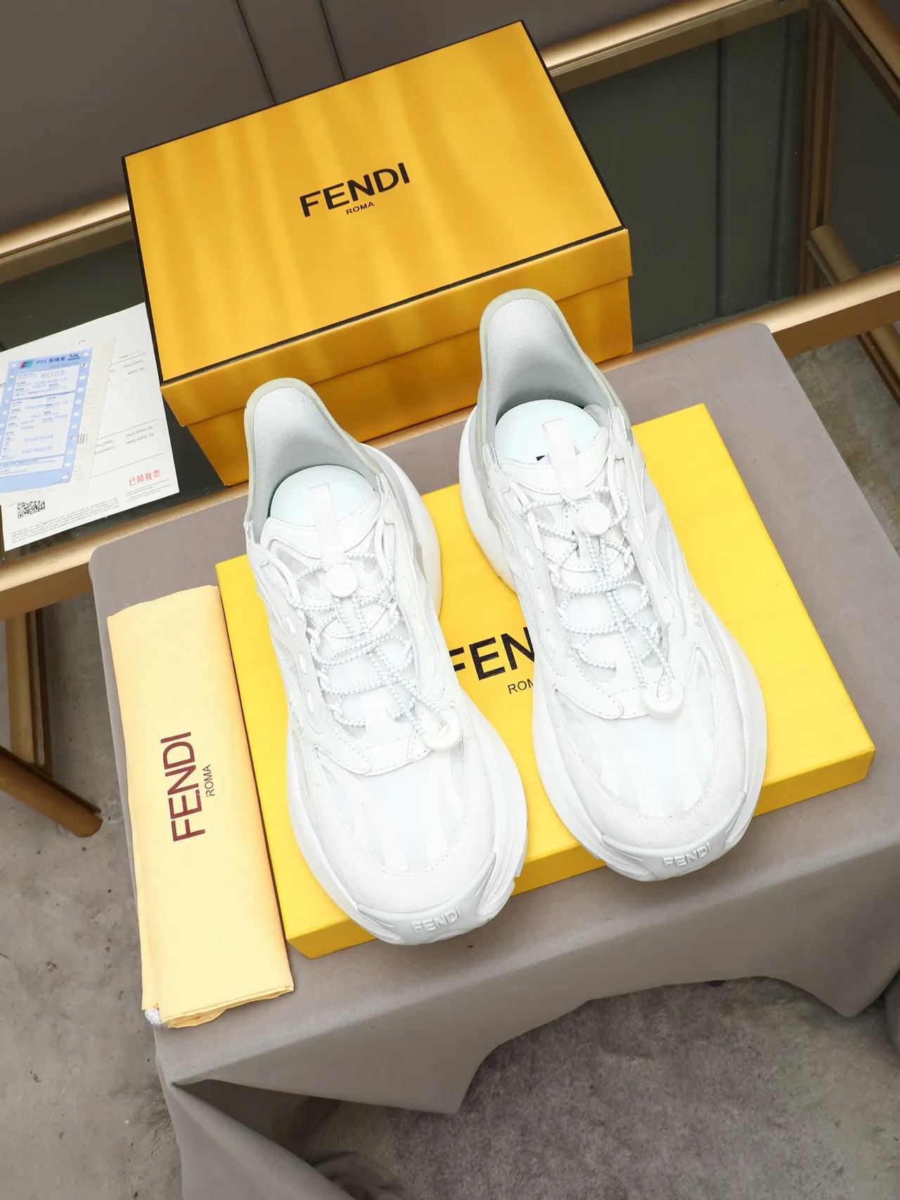 Fendi Runner White Gray Platform Sole Multi-Material Layered Upper Chunky Sneakers 2