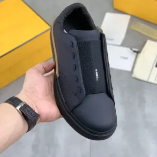 Fendi Slip-On Black Beige Elastic Side Panel Lifestyle Sneakers