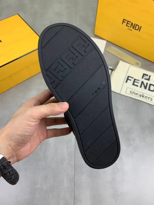 Fendi Slip-On Black Beige Elastic Side Panel Lifestyle Sneakers 2