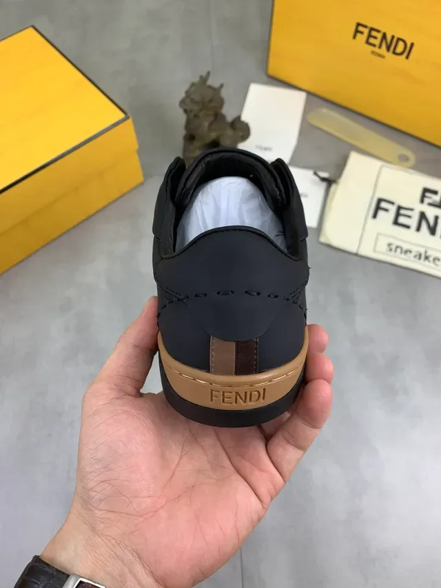 Fendi Slip-On Black Beige Elastic Side Panel Lifestyle Sneakers 3