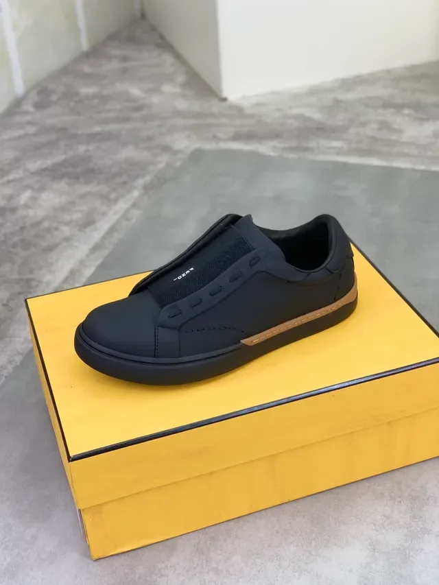 Fendi Slip-On Black Beige Elastic Side Panel Lifestyle Sneakers 4
