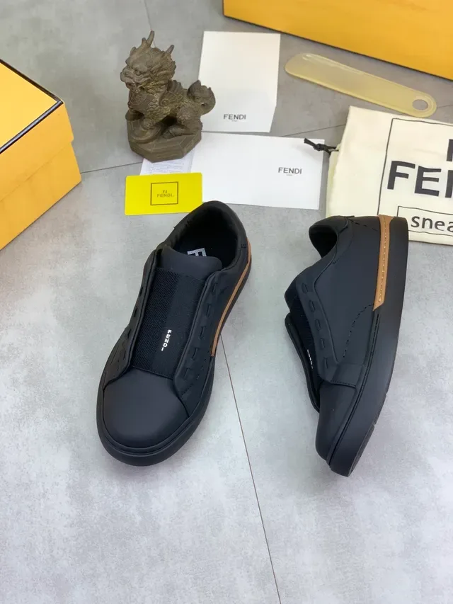 Fendi Slip-On Black Beige Elastic Side Panel Lifestyle Sneakers 5