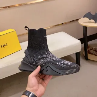 Fendi Speed Trainer Black Speckled Knit Sock-Fit Chunky Sneaker