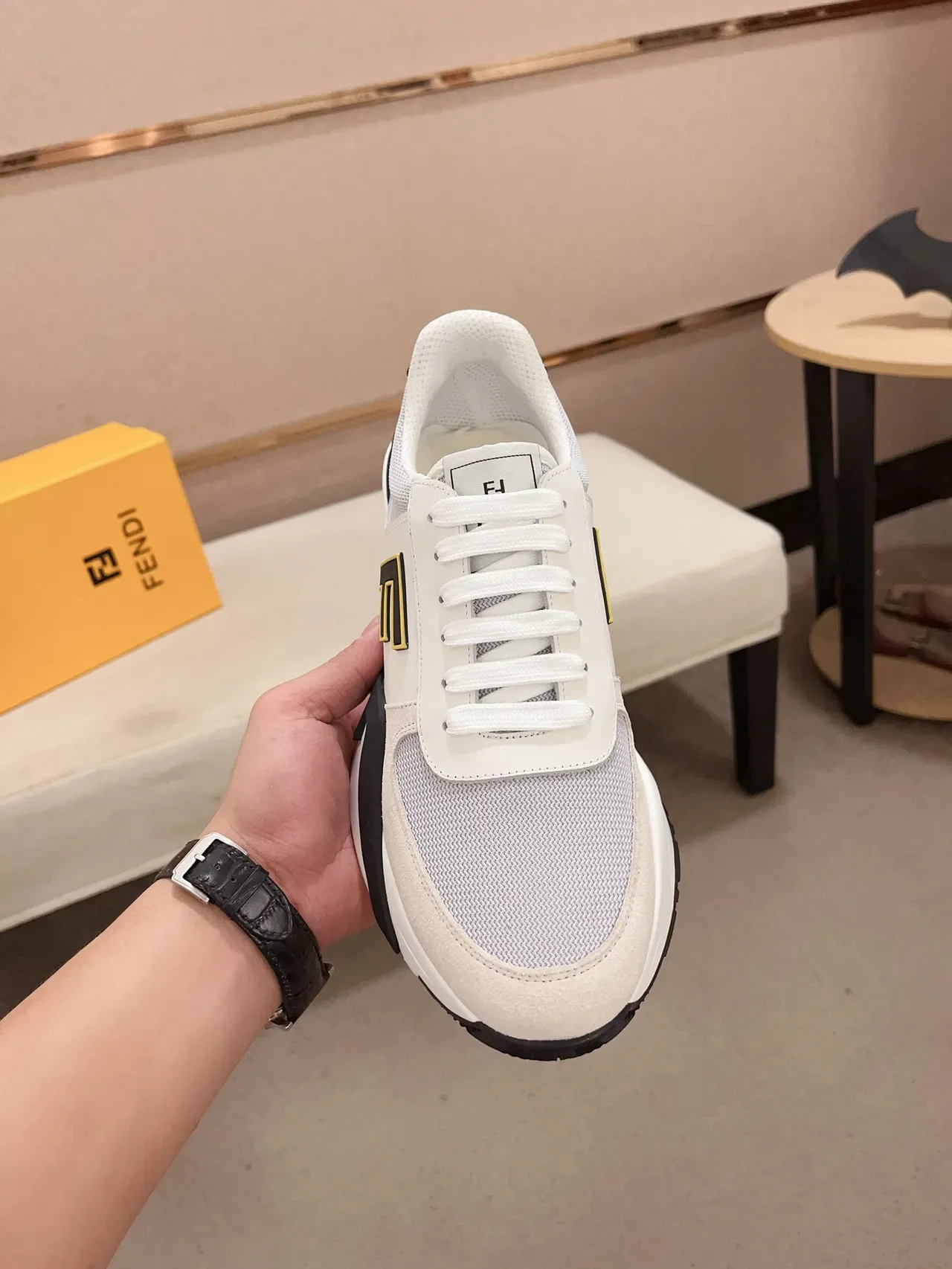 Fendi White Black Oversized Logo Sculpted Midsole Lifestyle Sneakers 5