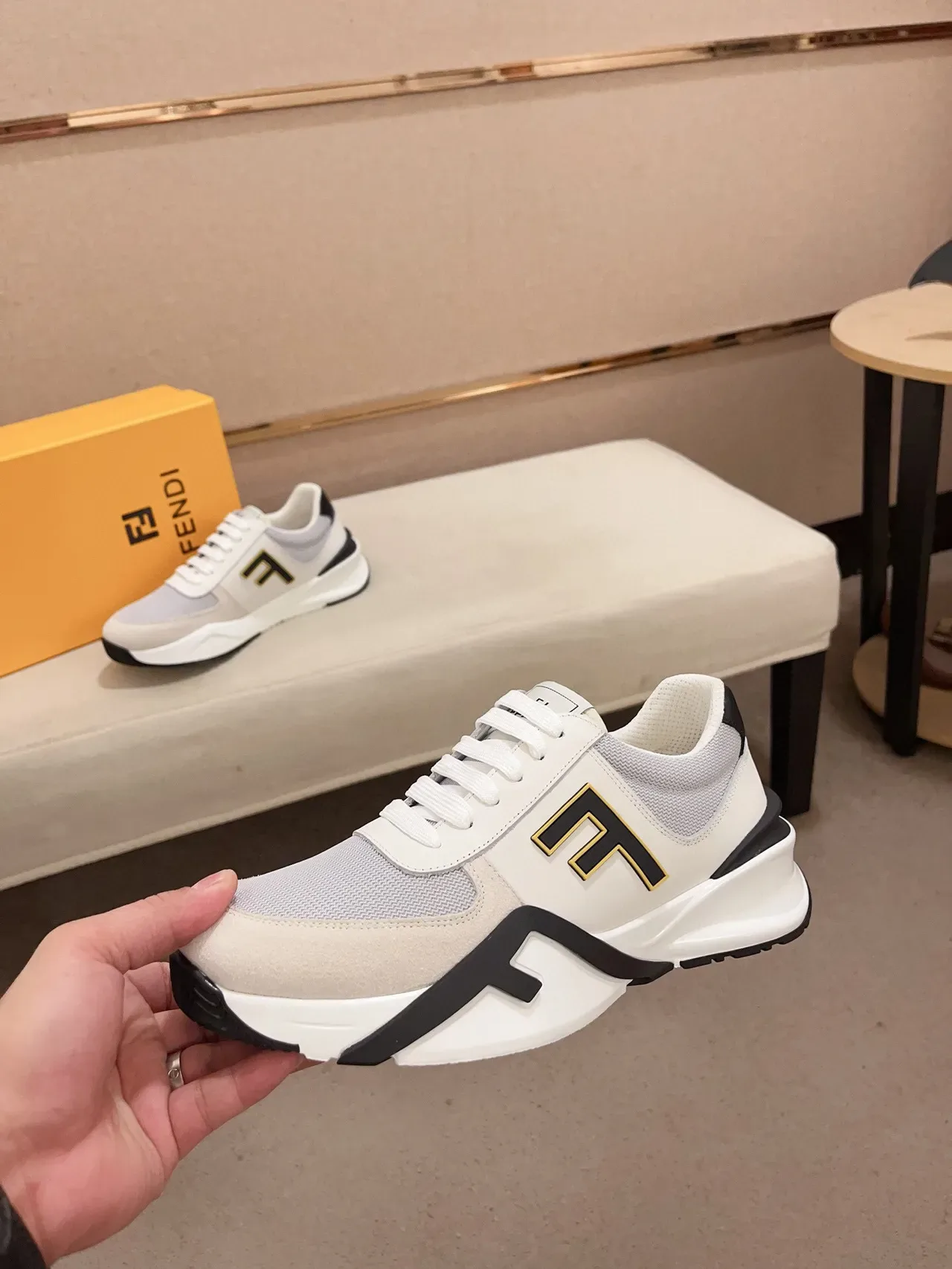 Fendi White Black Oversized Logo Sculpted Midsole Lifestyle Sneakers 6